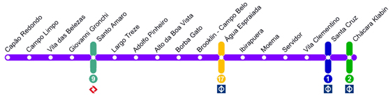 Mapa da estação Santo Amaro - Linha 5 Lilás do Metrô